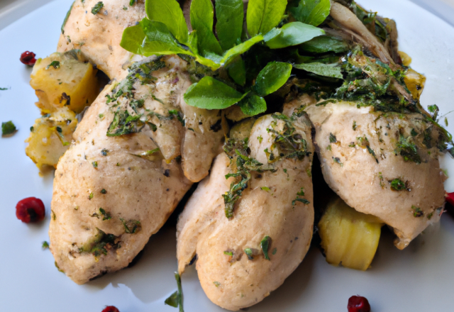 Chapon aux petits suisses et fines herbes