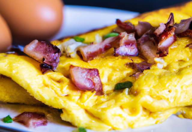 Omelette cheddar gruyère et lardons fumés