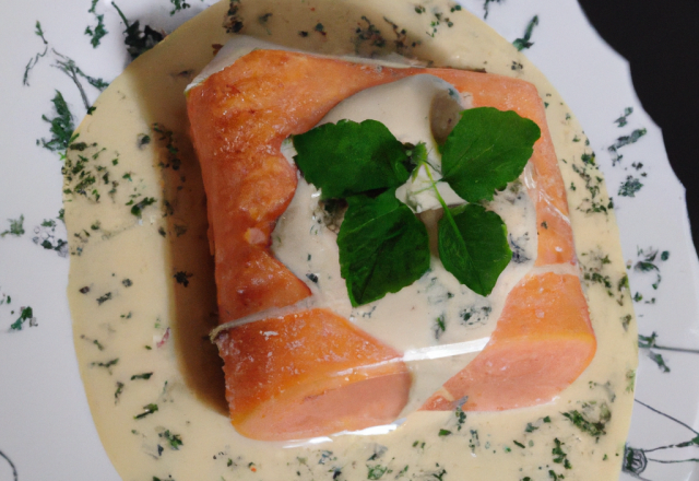 Feuilleté de saumon sauce à la crème et aux quatre herbes