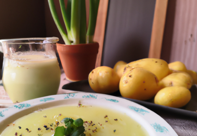 Velouté de pommes de terre à la sauce verte maison