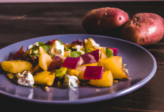 Salade de pommes de terre colorées et fromage frais