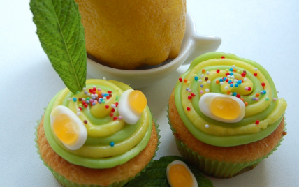 Cupcakes moelleux citron glaçage menthe/citron