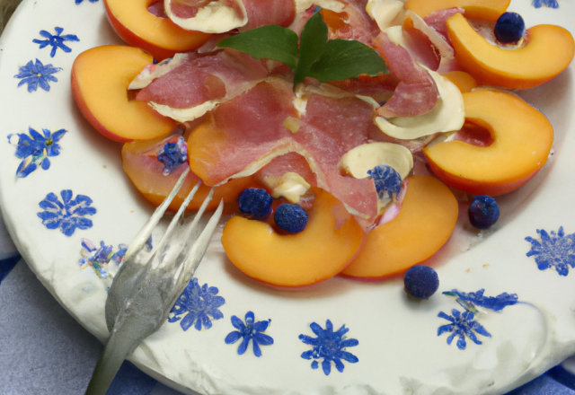 Carpaccio de peches au bresse bleu