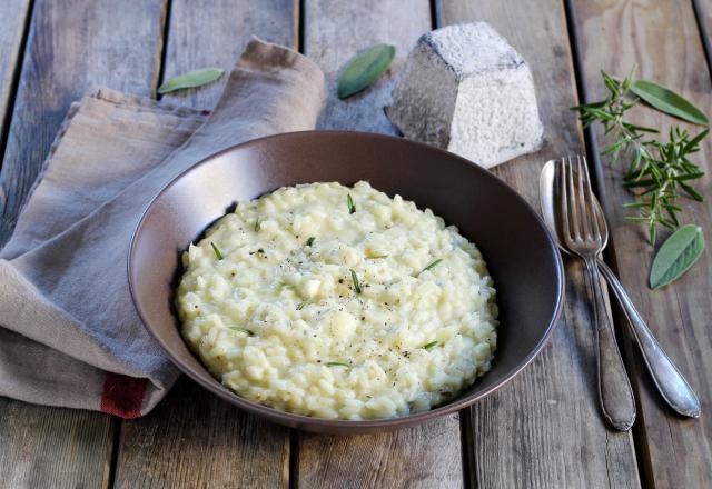 Risotto aux herbes et Pyramide de Valençay