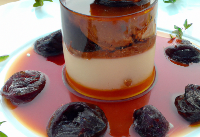 Bavarois Armagnac, pruneaux et son coulis de pruneaux