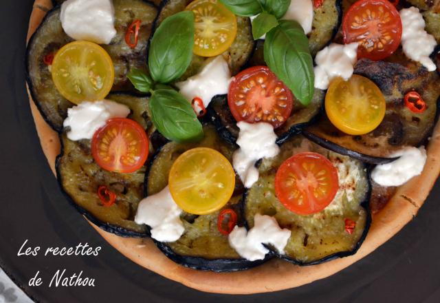 Tarte aubergines, tomates-cerise et chèvre