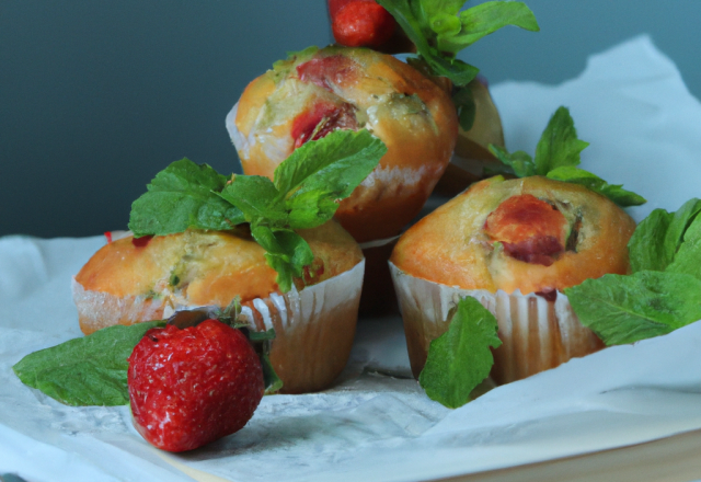 Muffins aux fraises et à la menthe fraîche