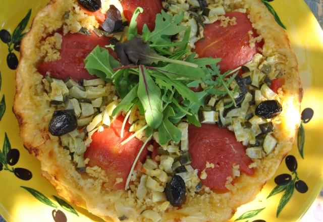 Tarte tatin aux tomates , courgette et boulgour