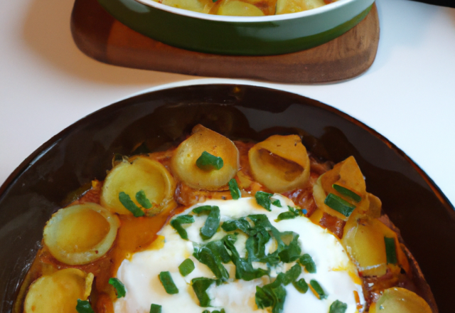 Gratin de poireaux au curry et œufs pochés