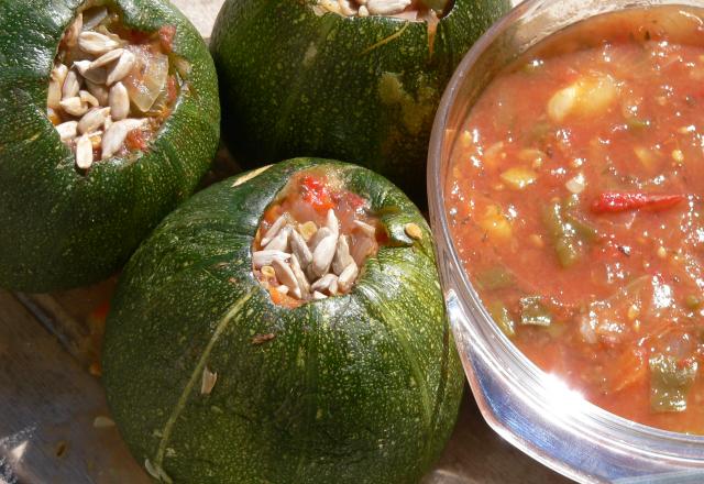 Courgettes farcies aux légumes et graines de tournesoles farcies aux légumes et graines de tournesol