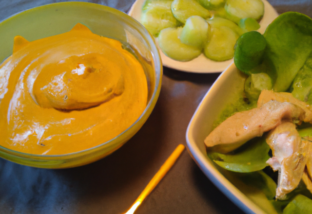 Dips de poulet et sa salade fraicheur au curry