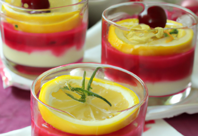 Verrines de crème au citron sur coulis de fruits rouges