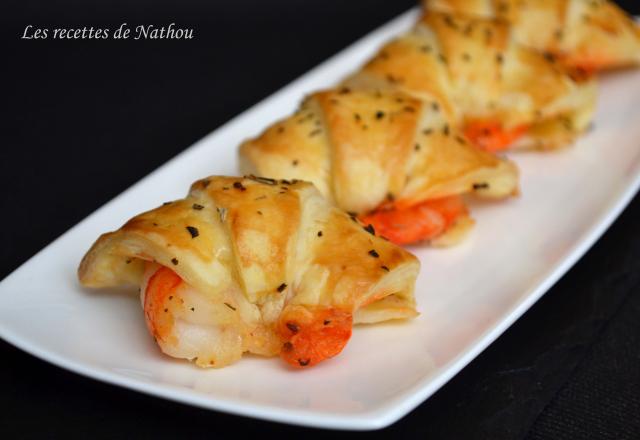 Croissants feuilletés aux gambas marinés