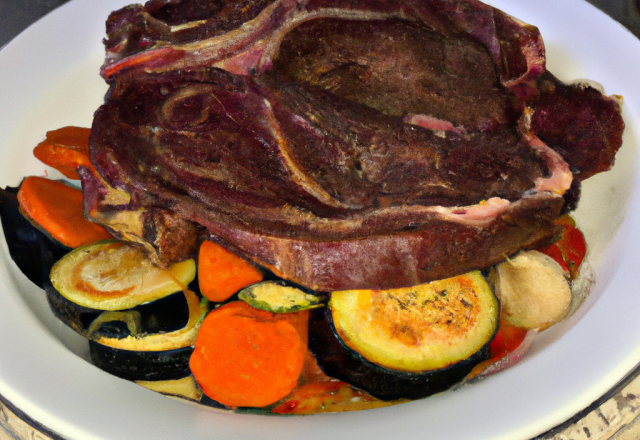 Côte de viande chevaline ultra savoureuse à la ratatouille d'aromates