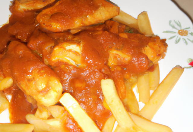 Poulet à la sauce tomate et frite