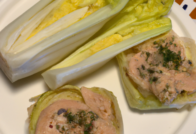 Papillote crue d'endive et rillettes aux deux saumons