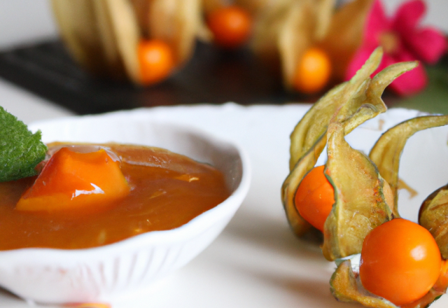 Poulet et sa compotée de physalis