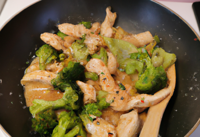 Blancs de poulet, brocoli, pousses de soja et sésame façon wok