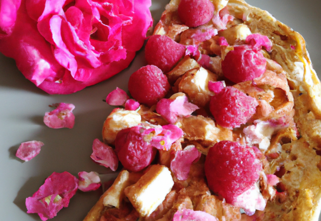 Galette aux framboises et pralines roses