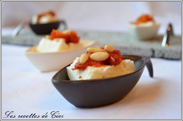 Guimauves à l'ail de lomagne aux tomates confites et pignons de pin