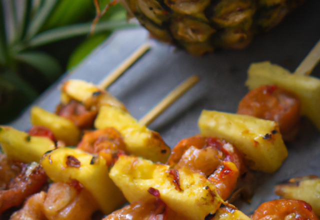 Brochettes de crevettes au chorizo et ananas