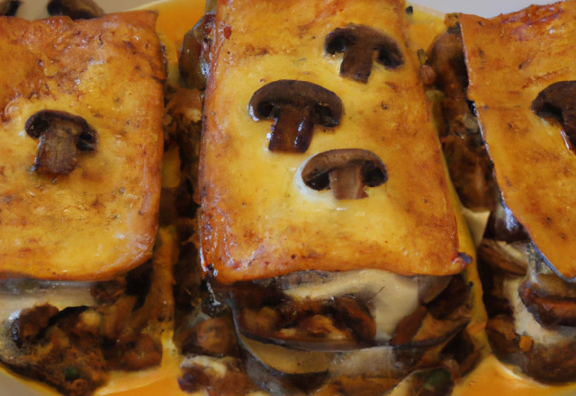 Lasagnes potiron/champignons parfumées au Roquefort