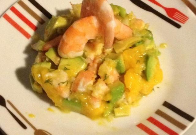 Tartare saumon crevettes mangue