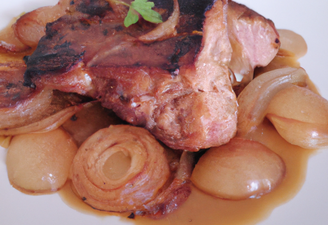 Filet mignon de porc braisé au cidre et aux petits oignons