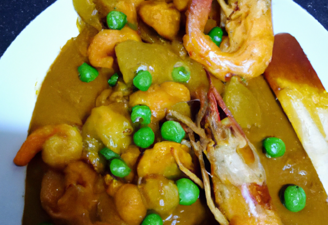 Curry thaï au cabillaud, crevettes et petits pois