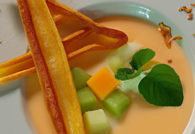 Veloute de melon et son mille feuille de légumes