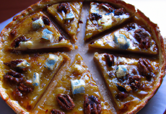 Tarte fine sucrée-salée au Roquefort, à la poire et aux noix