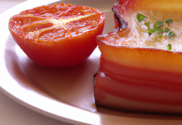 Tomate farcie, tranche de lard crousti