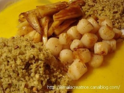 Coquilles saint Jacques à la mangue acidulée et panais caramélisés