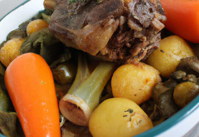 Cocotte d'agneau confit, légumes de saisons