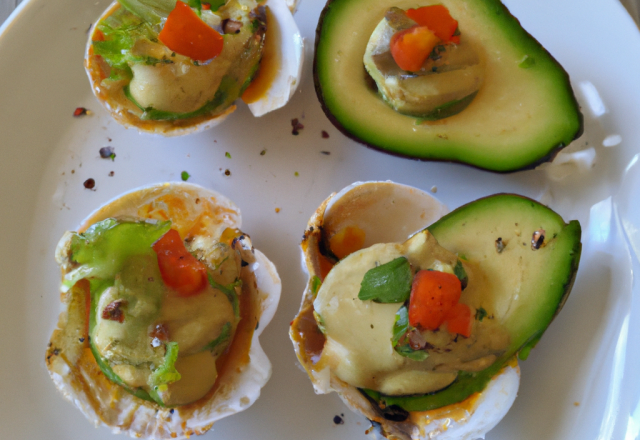 Bouchées avocat et bar au fumet de coquillages