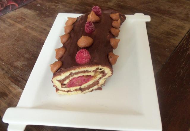 Ma bûche hérisson choco et cœur de meringue à la framboise