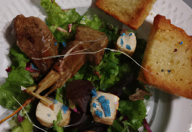 Croutons de chèvre frais au pavot bleu et sa salade au magret de canard fumé
