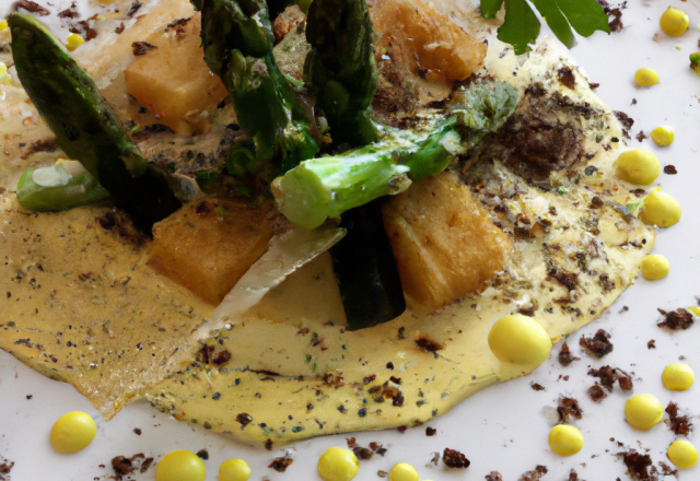 Royale de cresson, asperges vertes et vinaigrette de truffes