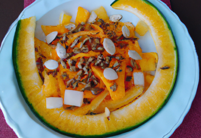 Salade croquante de pastèque, melon et concombre au citron et graines de potiron