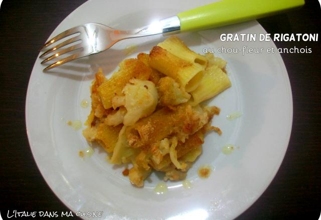 Gratin de rigatoni au chou-fleur et aux anchois