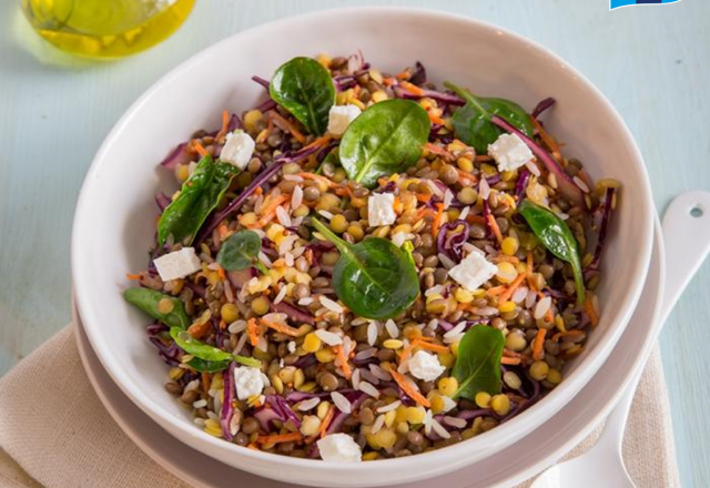 Salade fraicheur de lentilles jaunes, blondes et riz