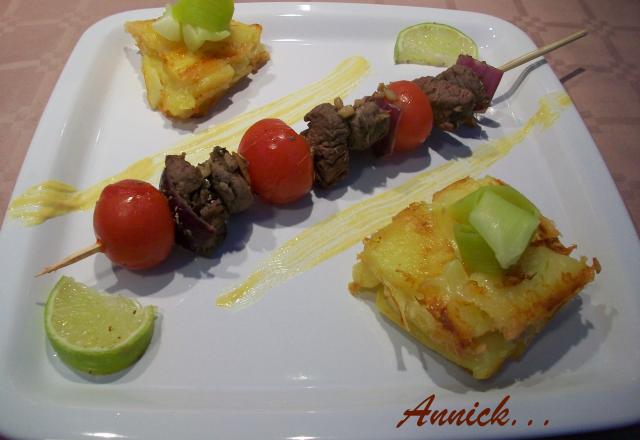 Brochette au bœuf de Chalosse & ses ch'tis pavés