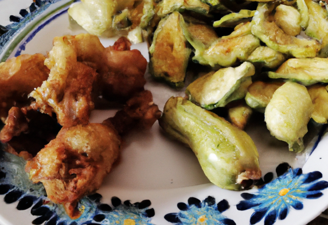 Lapin frit et beignets de courgette