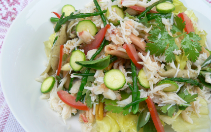 Pasta salade, tourteau,  salicornes et pourpier