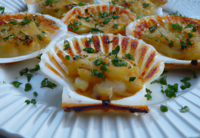 Coquilles Saint-Jacques gratinées dans la coquille