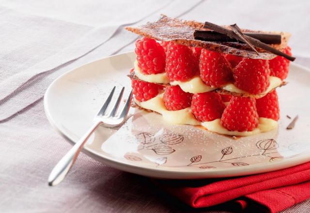 Millefeuille chocolat blanc framboises