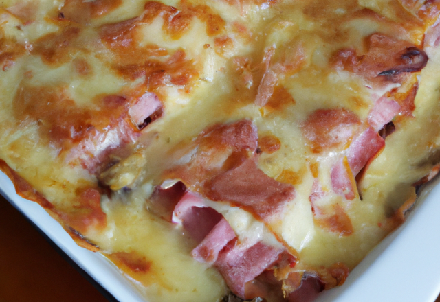 Gratin de torsades à la napolitaine aux dés de jambon