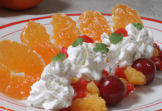 Chantilly au kirsch, flûtes sucrée et salade d'oranges