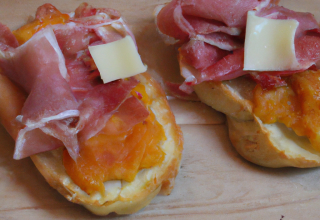 Bruschetta à la mimolette et au jambon cru