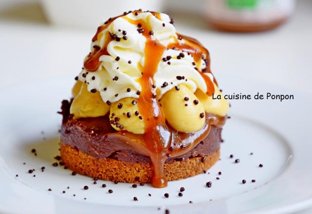 Fondant au chocolat à la crème dulcey et crème caramel